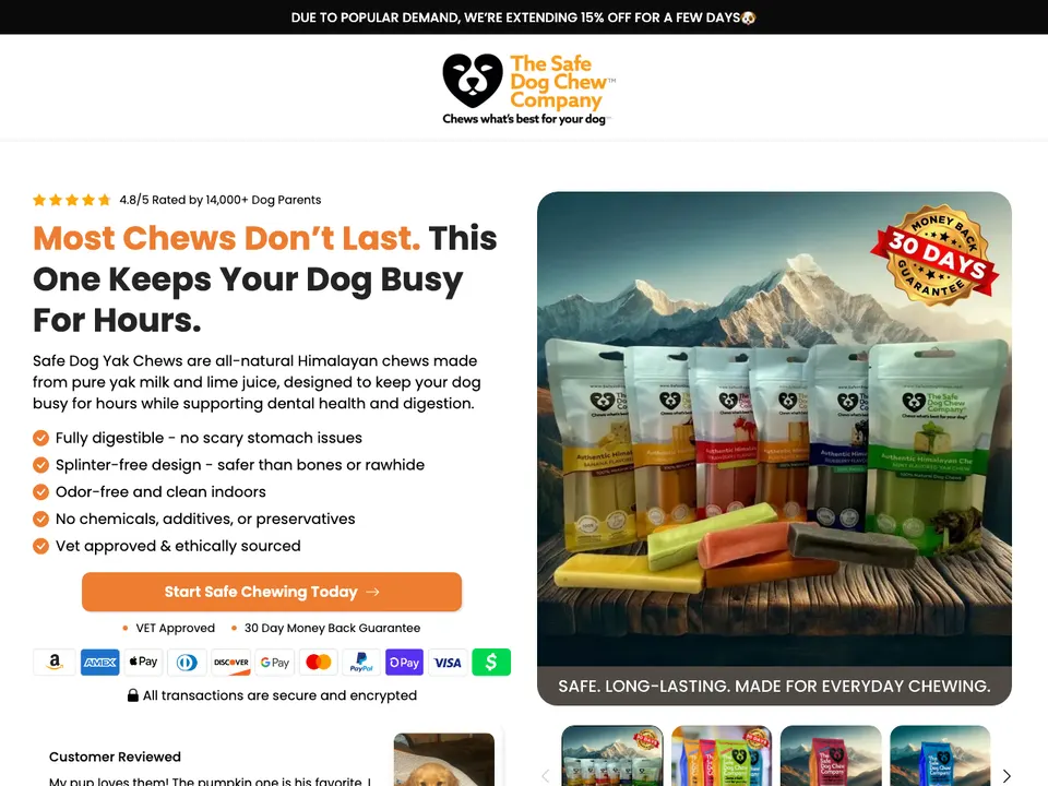 Safest Dog Chews page we built